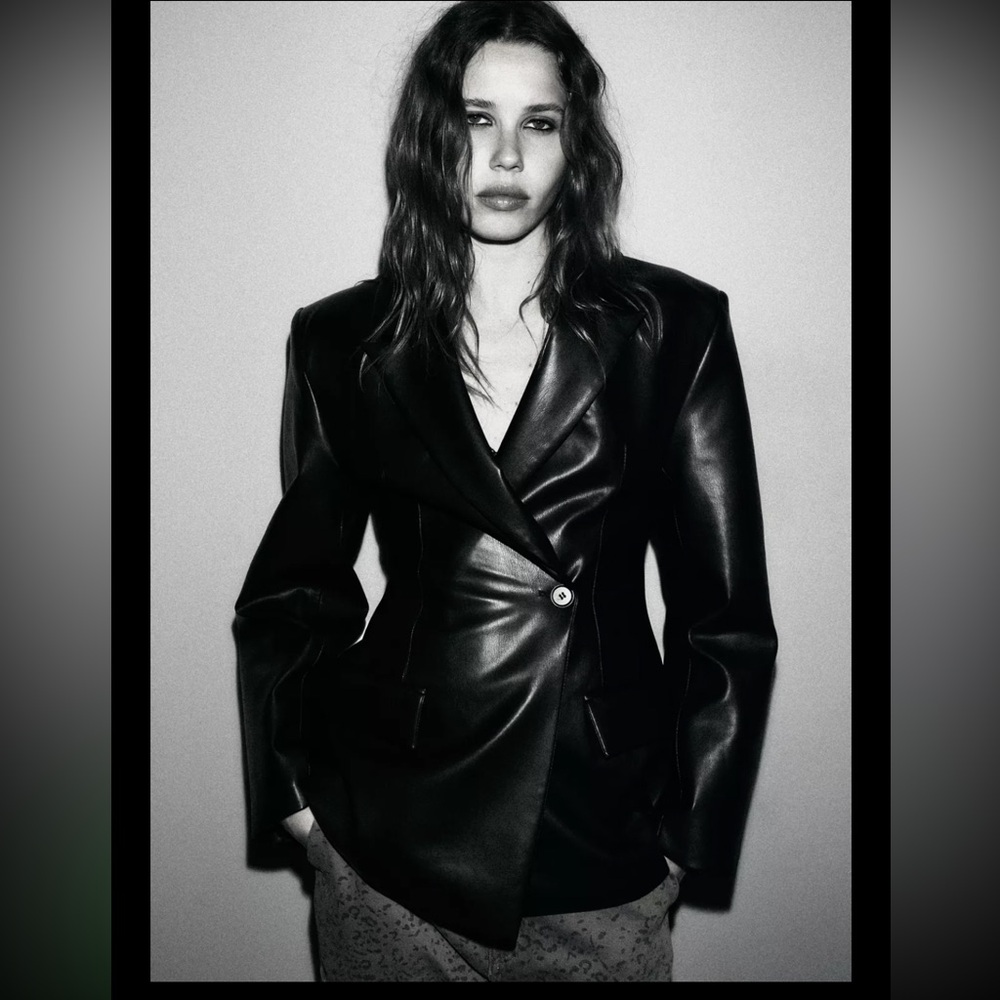Zara Black Leather Blazer